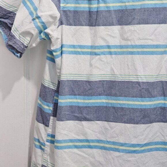Columbia Men's Large Striped Short Sleeve Button-Up Shirt Blue White - Picture 12 of 12